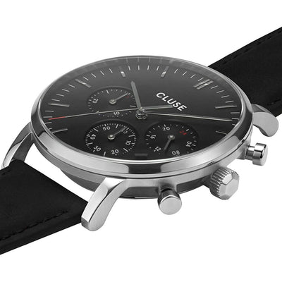Cluse Zwart Leren Horloge