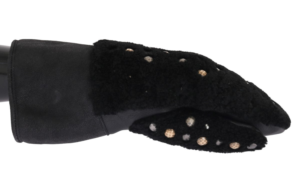 Gants cloutés en peau lainée noire Dolce &amp; Gabbana