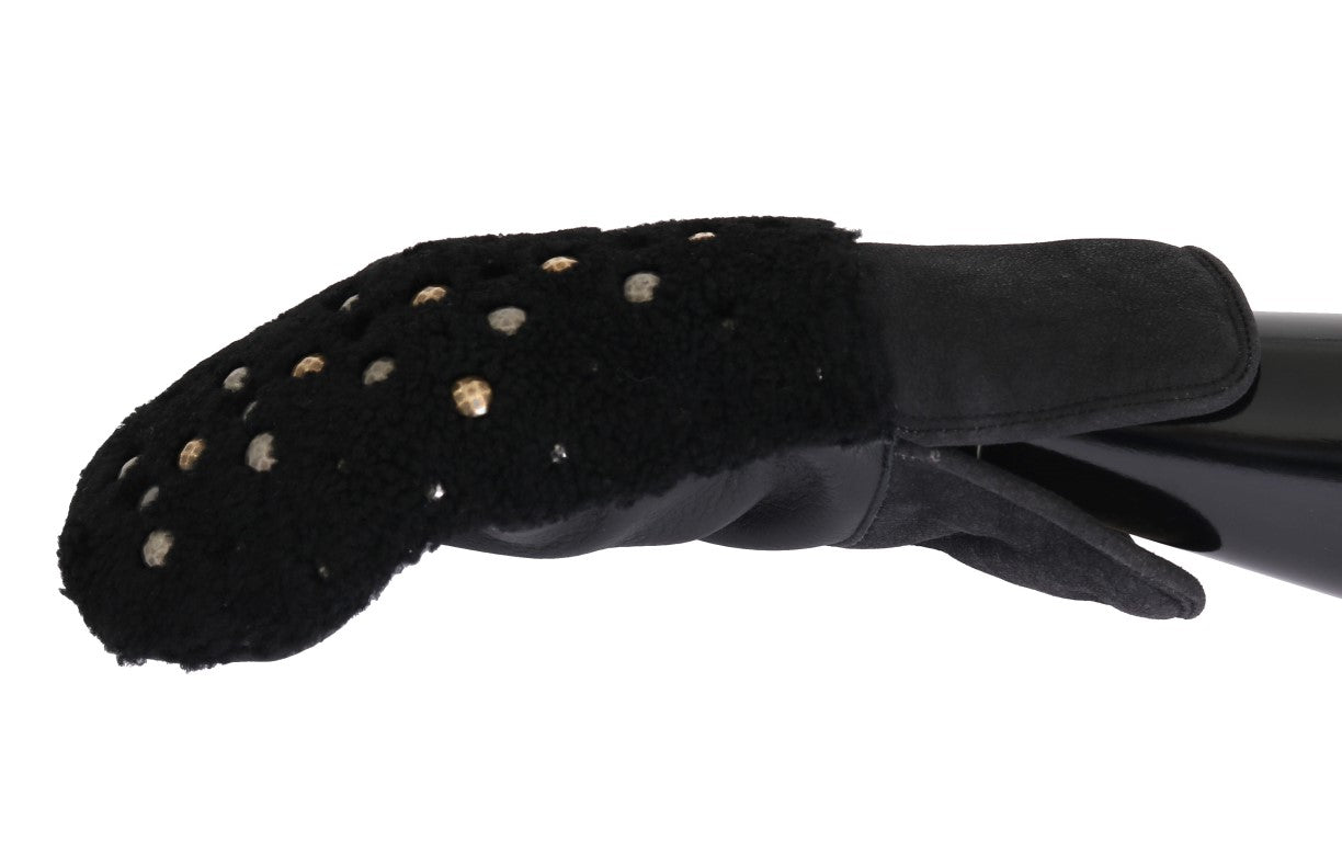 Gants cloutés en peau lainée noire Dolce &amp; Gabbana