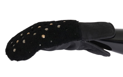 Gants cloutés en peau lainée noire Dolce &amp; Gabbana
