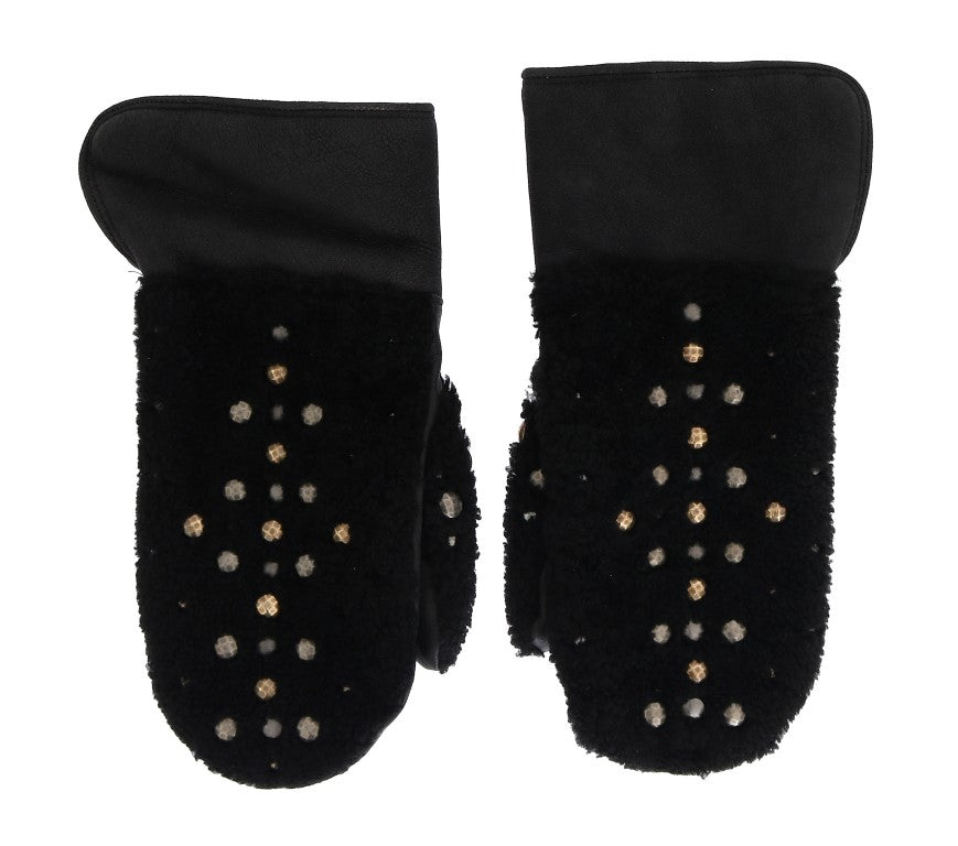 Gants cloutés en peau lainée noire Dolce &amp; Gabbana