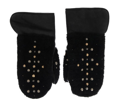 Gants cloutés en peau lainée noire Dolce &amp; Gabbana