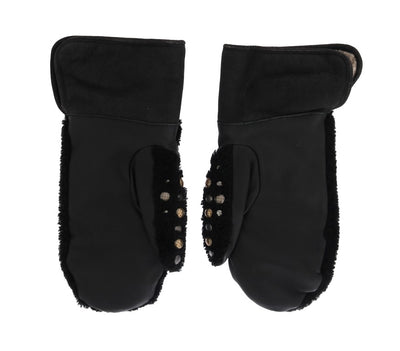 Gants cloutés en peau lainée noire Dolce &amp; Gabbana