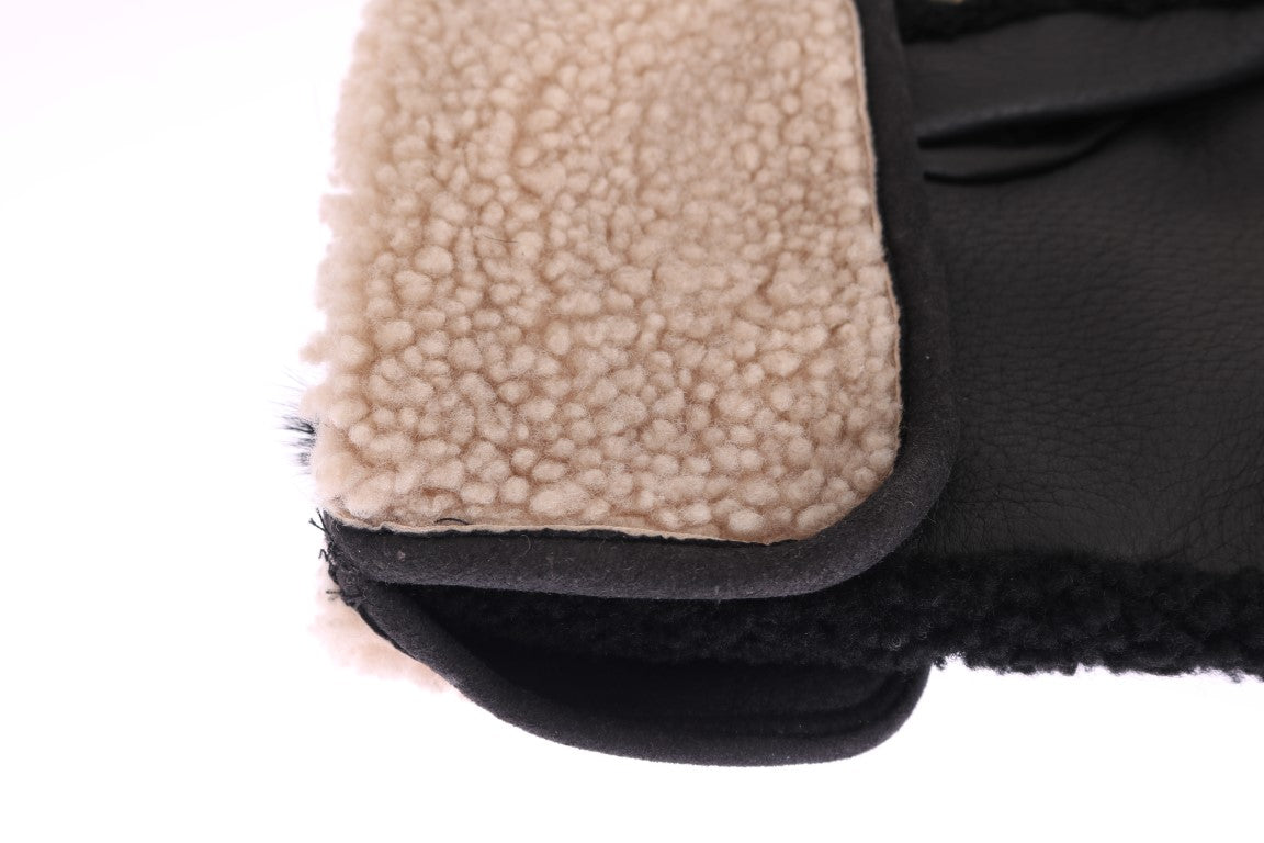 Gants cloutés en peau lainée noire Dolce &amp; Gabbana