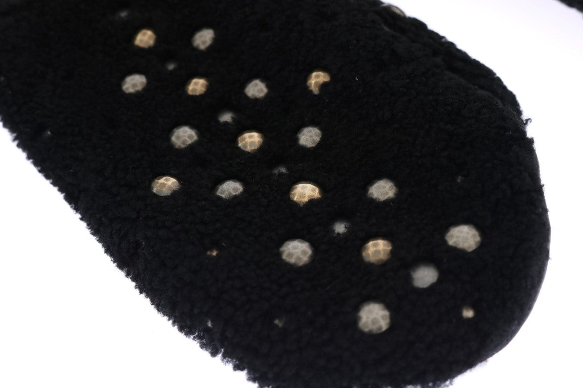 Gants cloutés en peau lainée noire Dolce &amp; Gabbana