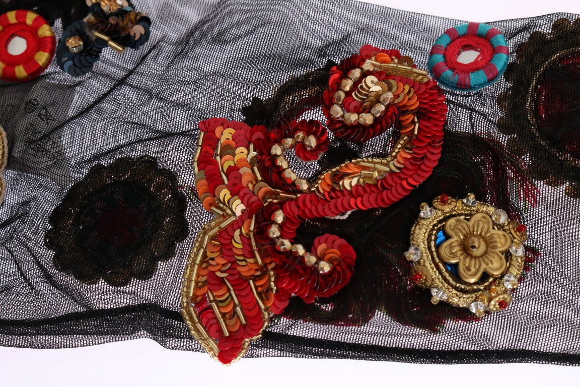 Dolce &amp; Gabbana Zwarte Stretch Carretto Kristallen Sokken