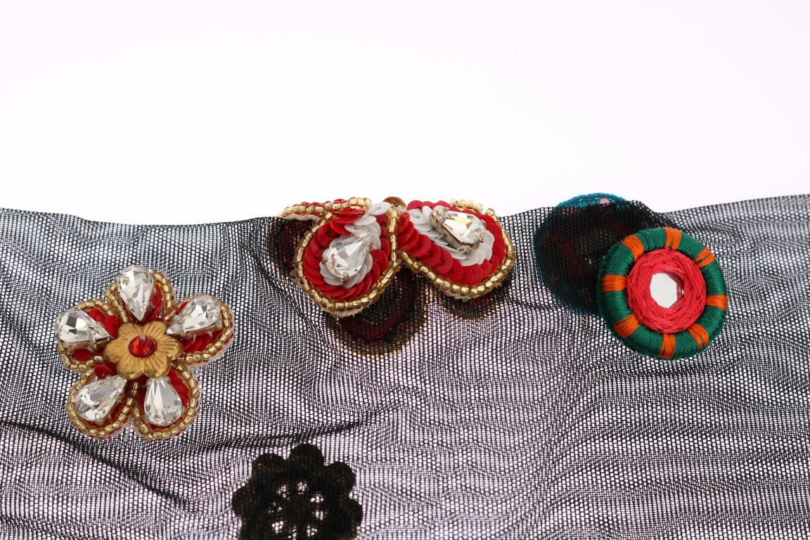 Dolce &amp; Gabbana Zwarte Stretch Carretto Kristallen Sokken