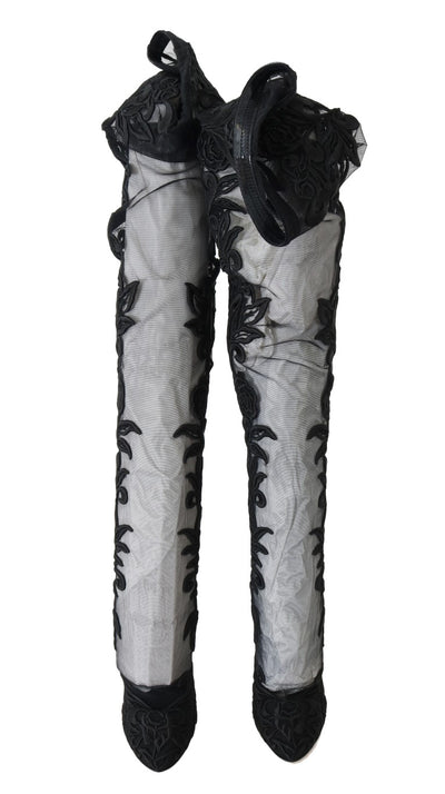 Bottes chaussettes noires brodées de fleurs Dolce &amp; Gabbana
