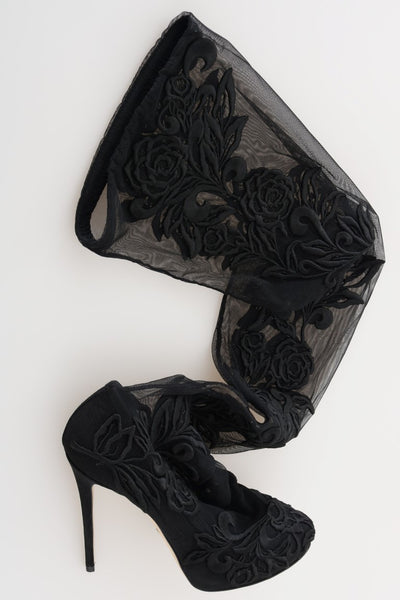 Bottes chaussettes noires brodées de fleurs Dolce &amp; Gabbana