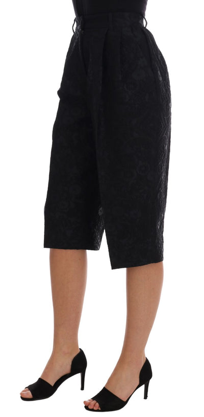 Short capri taille haute en brocart noir Dolce &amp; Gabbana