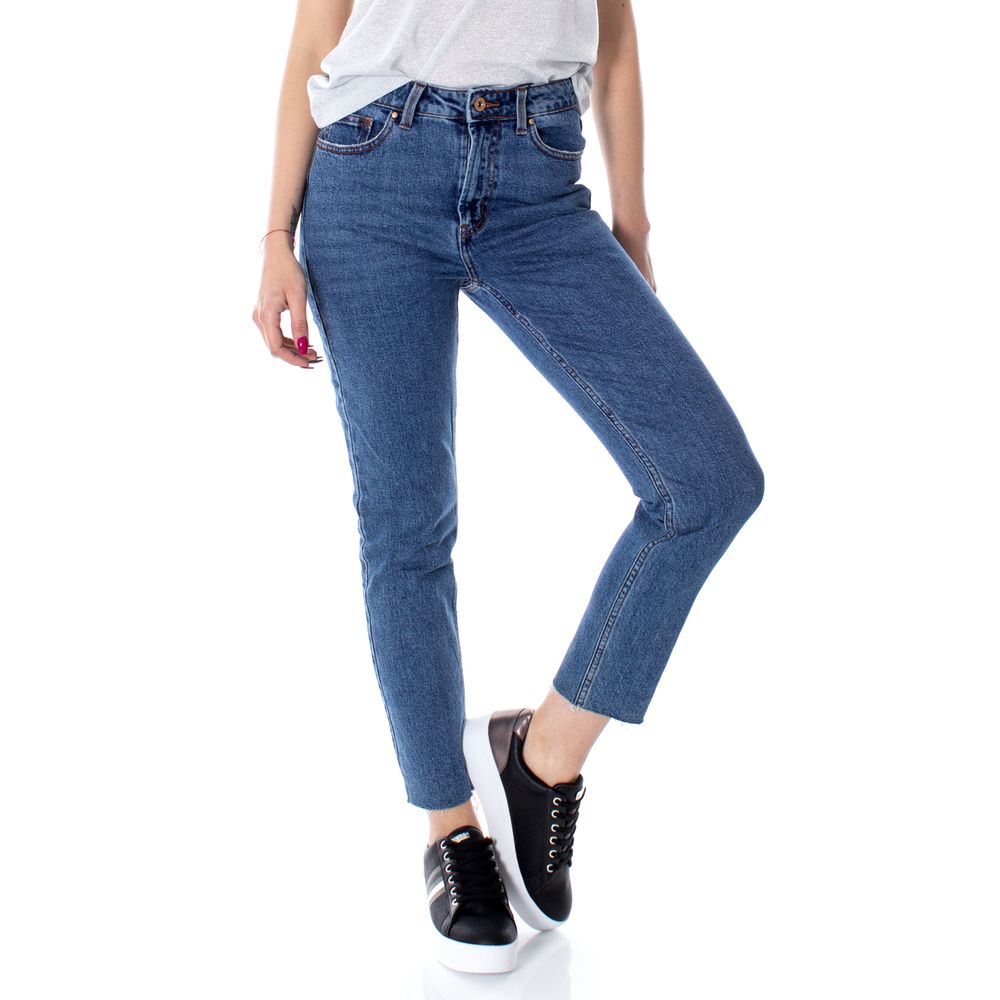 Jean mom en coton bleu uniquement