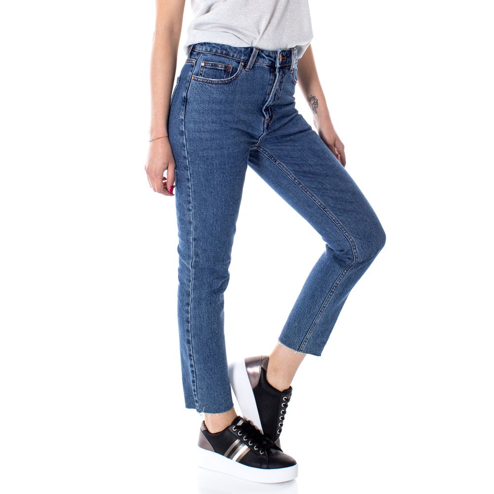 Jean mom en coton bleu uniquement