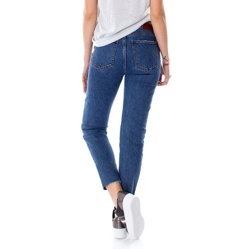 Jean mom en coton bleu uniquement