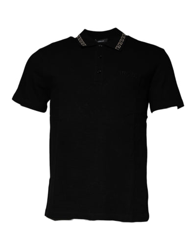 Polo à manches courtes en viscose noire Versace
