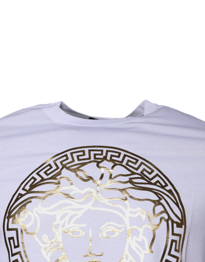 Versace Wit Medusa Print Katoenen T-shirt met Ronde Hals