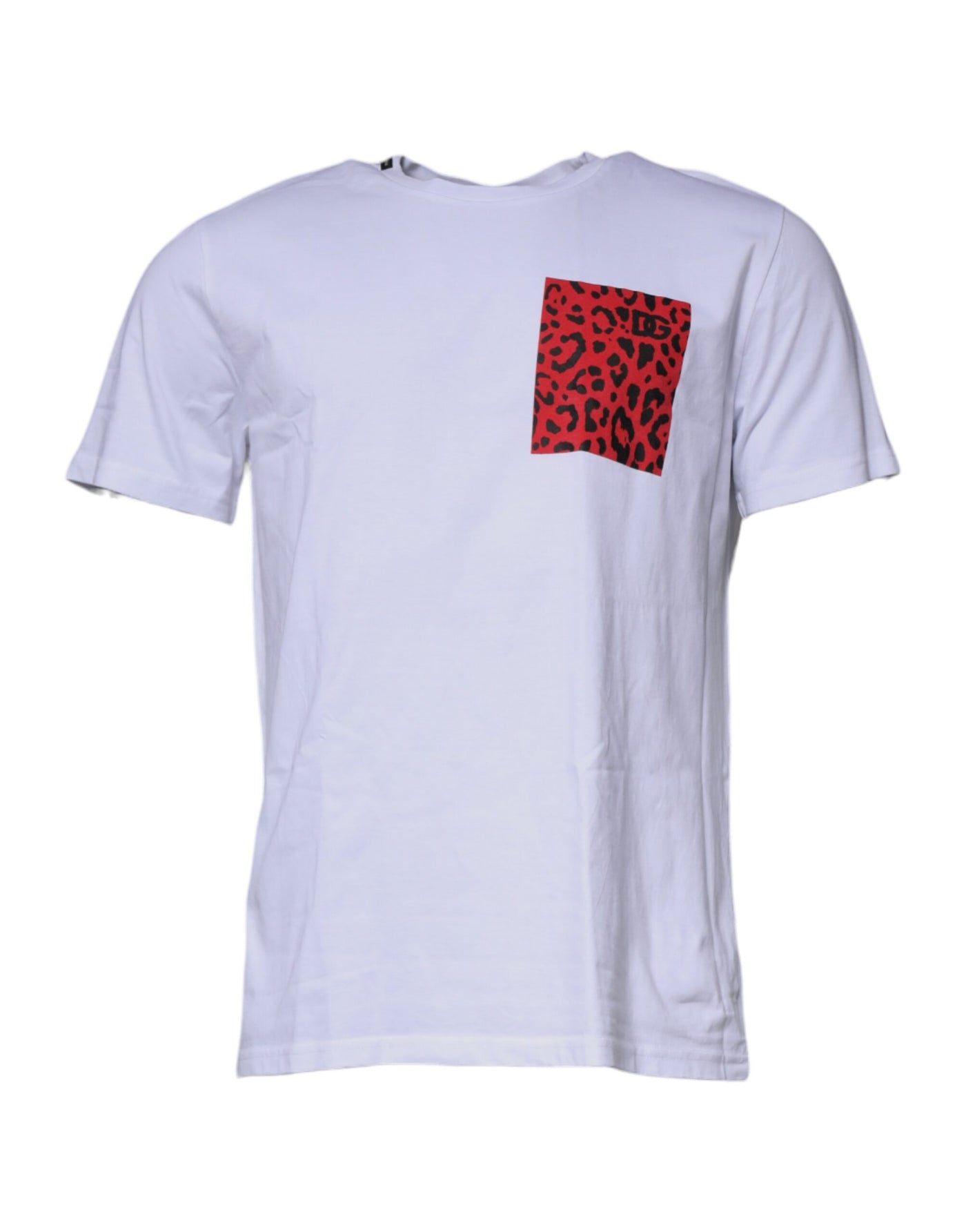 Dolce &amp; Gabbana Wit Rood Luipaard Katoenen T-shirt met Ronde Hals
