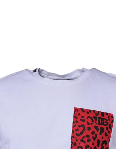 Dolce &amp; Gabbana Wit Rood Luipaard Katoenen T-shirt met Ronde Hals