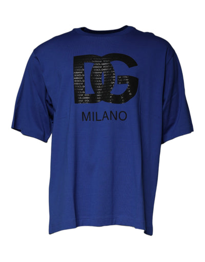 Dolce &amp; Gabbana Blauw Logo Print Katoenen Heren T-shirt met Ronde Hals