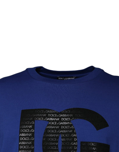 Dolce &amp; Gabbana Blauw Logo Print Katoenen Heren T-shirt met Ronde Hals
