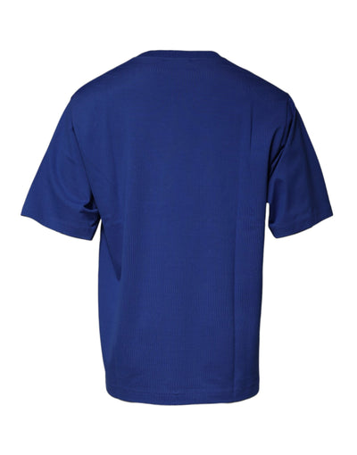 Dolce &amp; Gabbana Blauw Logo Print Katoenen Heren T-shirt met Ronde Hals