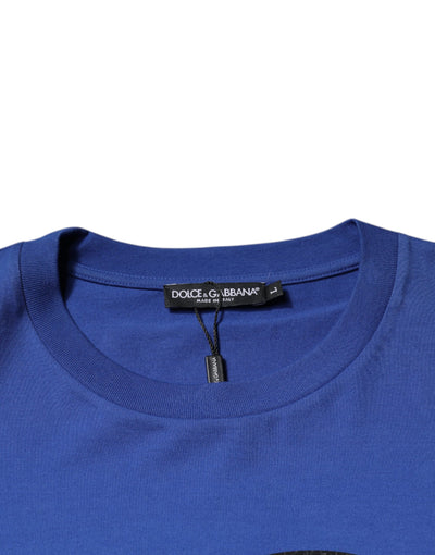 Dolce &amp; Gabbana Blauw Logo Print Katoenen Heren T-shirt met Ronde Hals