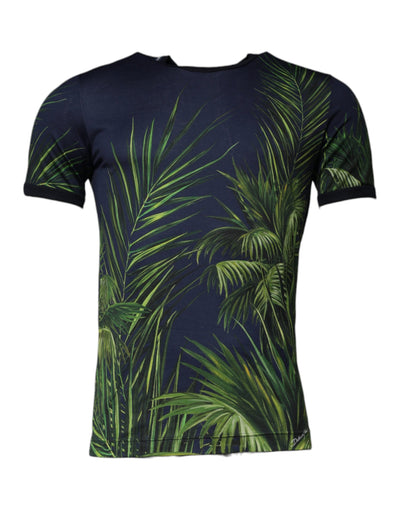 Dolce &amp; Gabbana Blue Tree Print Crewneck T-shirt met korte mouwen