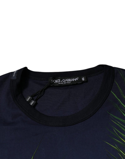 Dolce &amp; Gabbana Blue Tree Print Crewneck T-shirt met korte mouwen