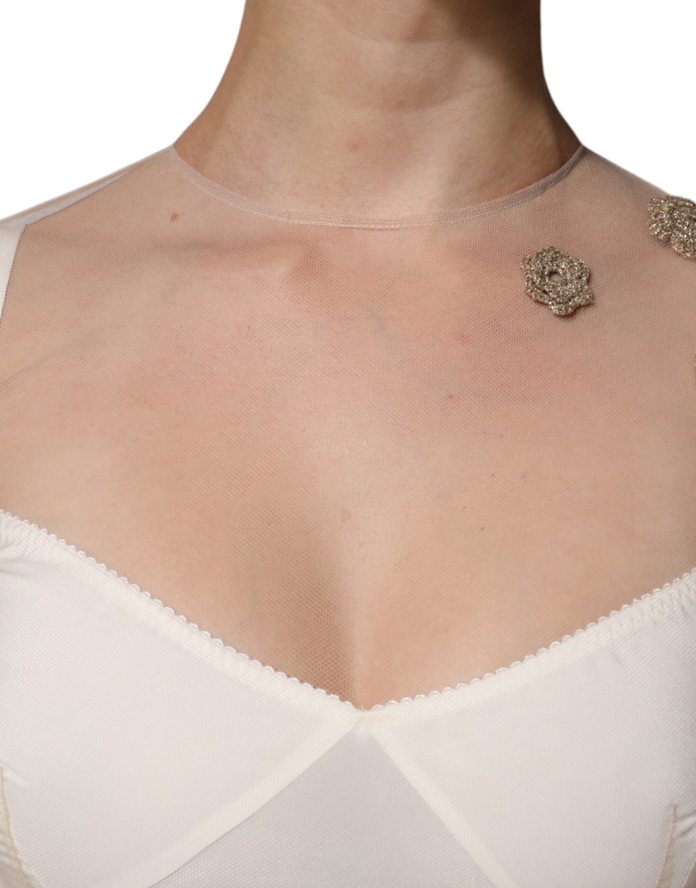 Dolce &amp; Gabbana Witte Doorschijnende Tule Bustier Bodycon Midi-jurk
