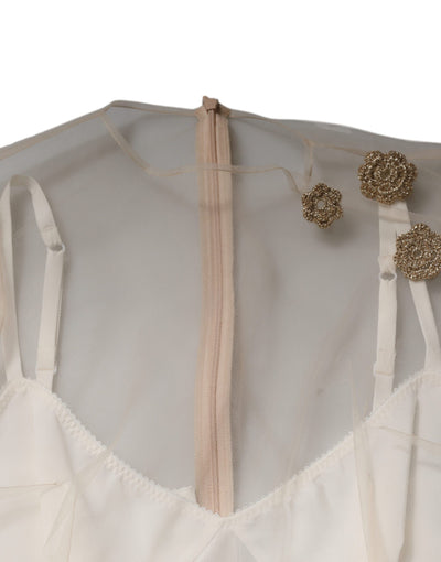 Dolce &amp; Gabbana Witte Doorschijnende Tule Bustier Bodycon Midi-jurk