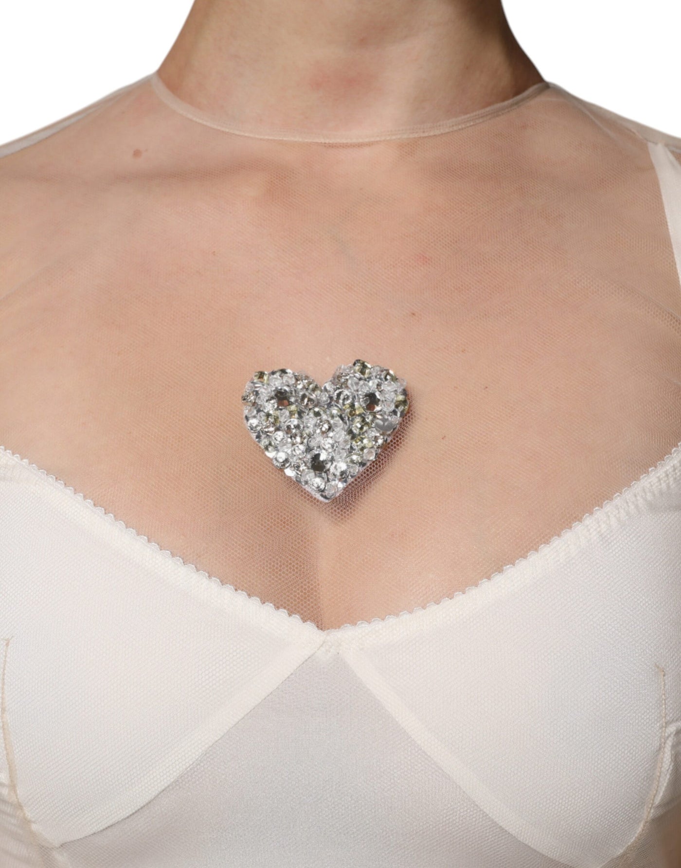Dolce &amp; Gabbana Witte Doorschijnende Tule Bustier Bodycon Midi-jurk