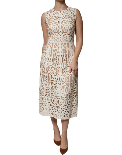 Dolce &amp; Gabbana witte, uitgesneden leren, mouwloze midi-jurk