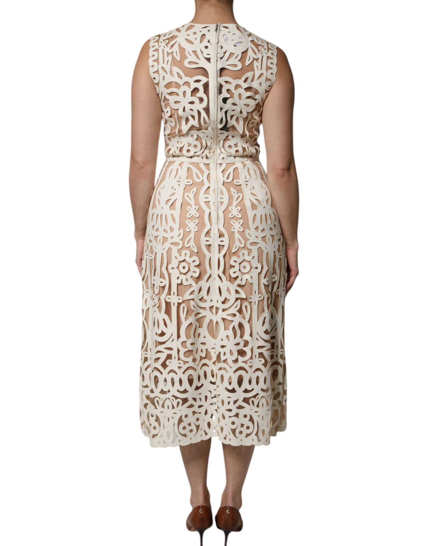 Dolce &amp; Gabbana witte, uitgesneden leren, mouwloze midi-jurk