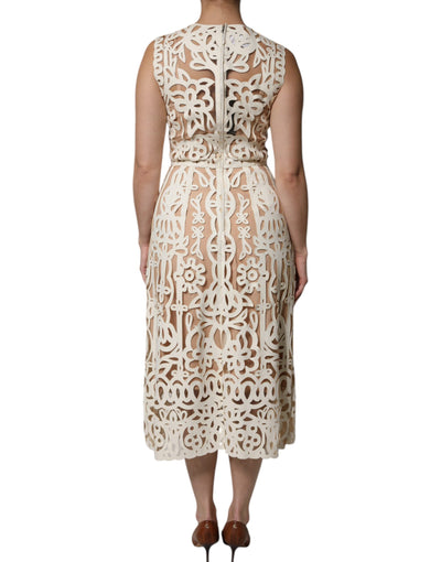 Dolce &amp; Gabbana witte, uitgesneden leren, mouwloze midi-jurk