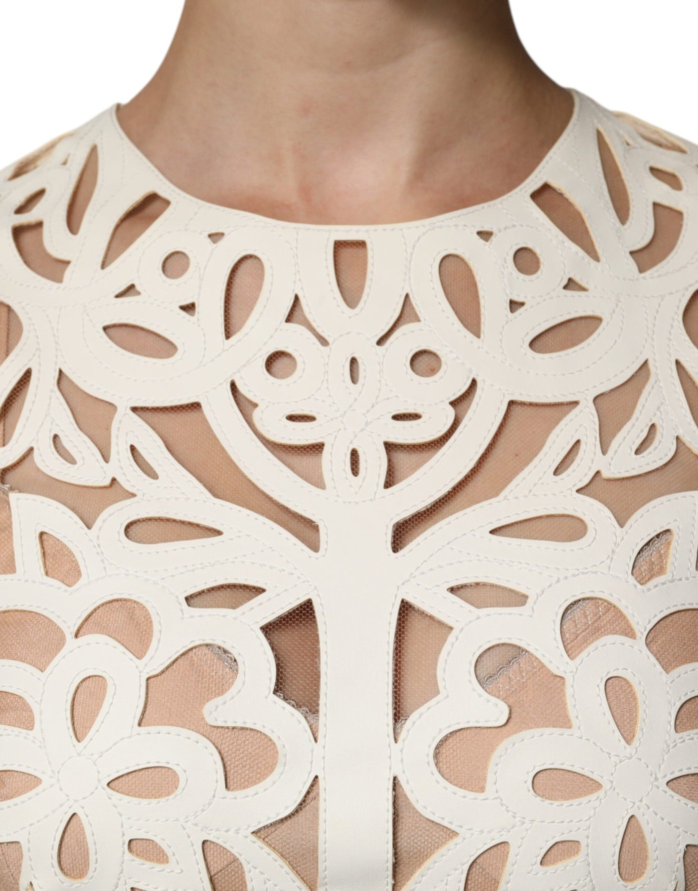 Dolce &amp; Gabbana witte, uitgesneden leren, mouwloze midi-jurk
