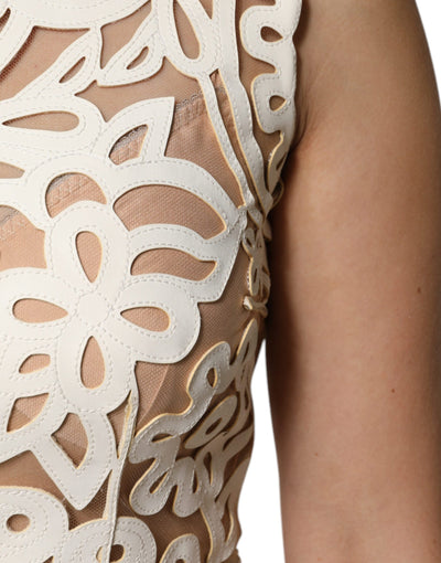 Dolce &amp; Gabbana witte, uitgesneden leren, mouwloze midi-jurk