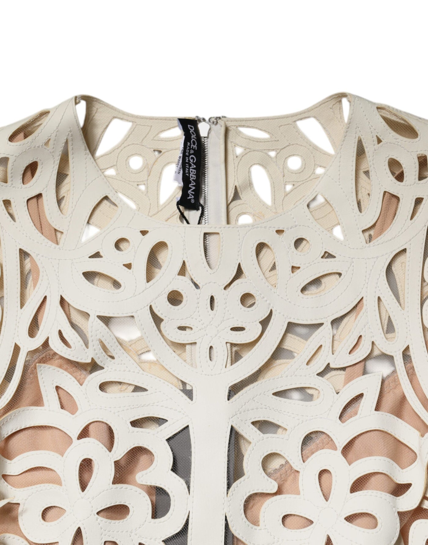Dolce &amp; Gabbana witte, uitgesneden leren, mouwloze midi-jurk