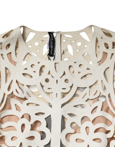 Dolce &amp; Gabbana witte, uitgesneden leren, mouwloze midi-jurk