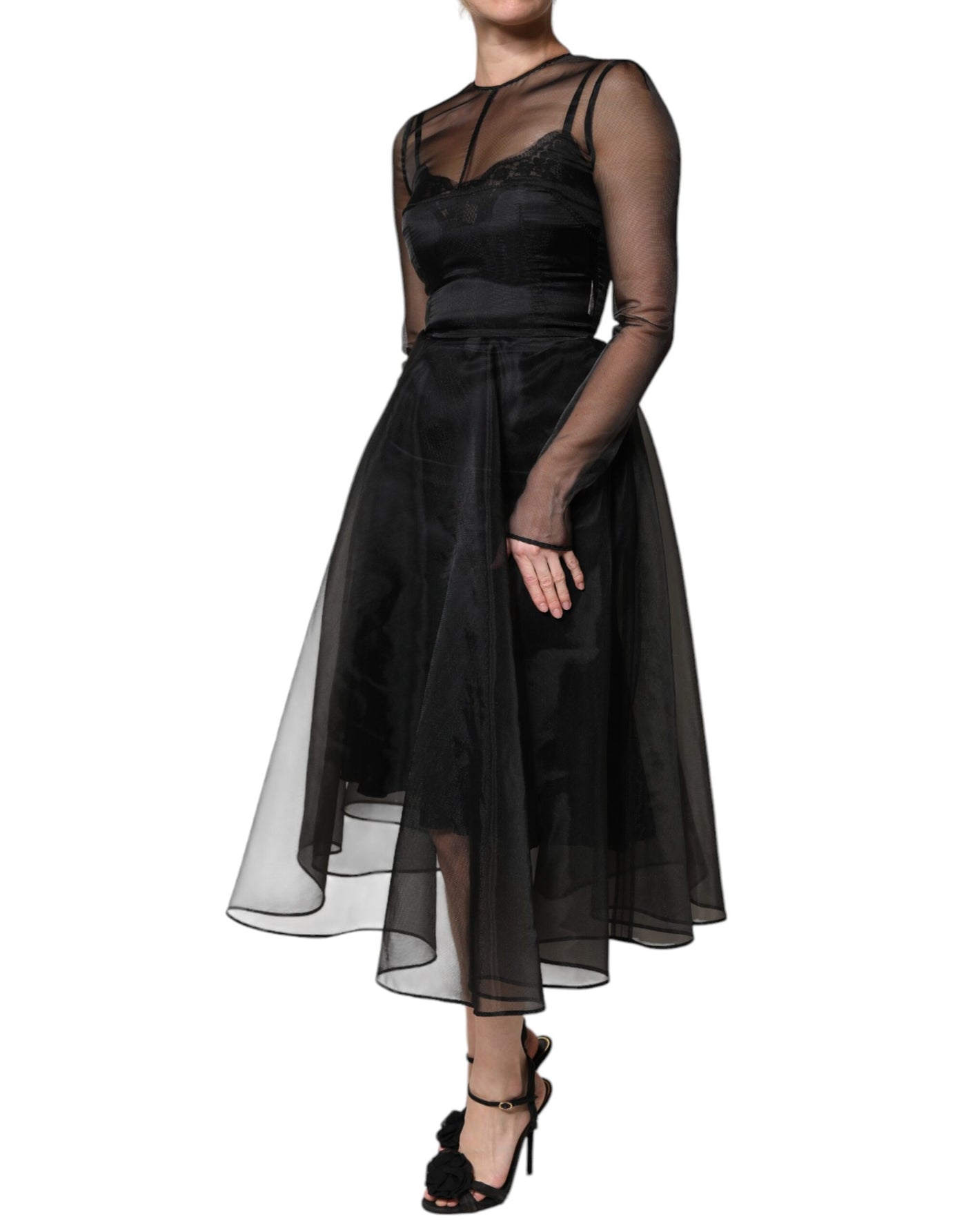 Dolce &amp; Gabbana zwarte tule A-lijn midi cocktailjurk