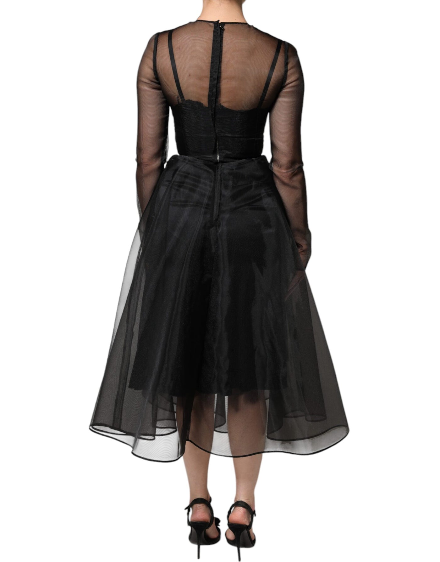 Dolce &amp; Gabbana zwarte tule A-lijn midi cocktailjurk