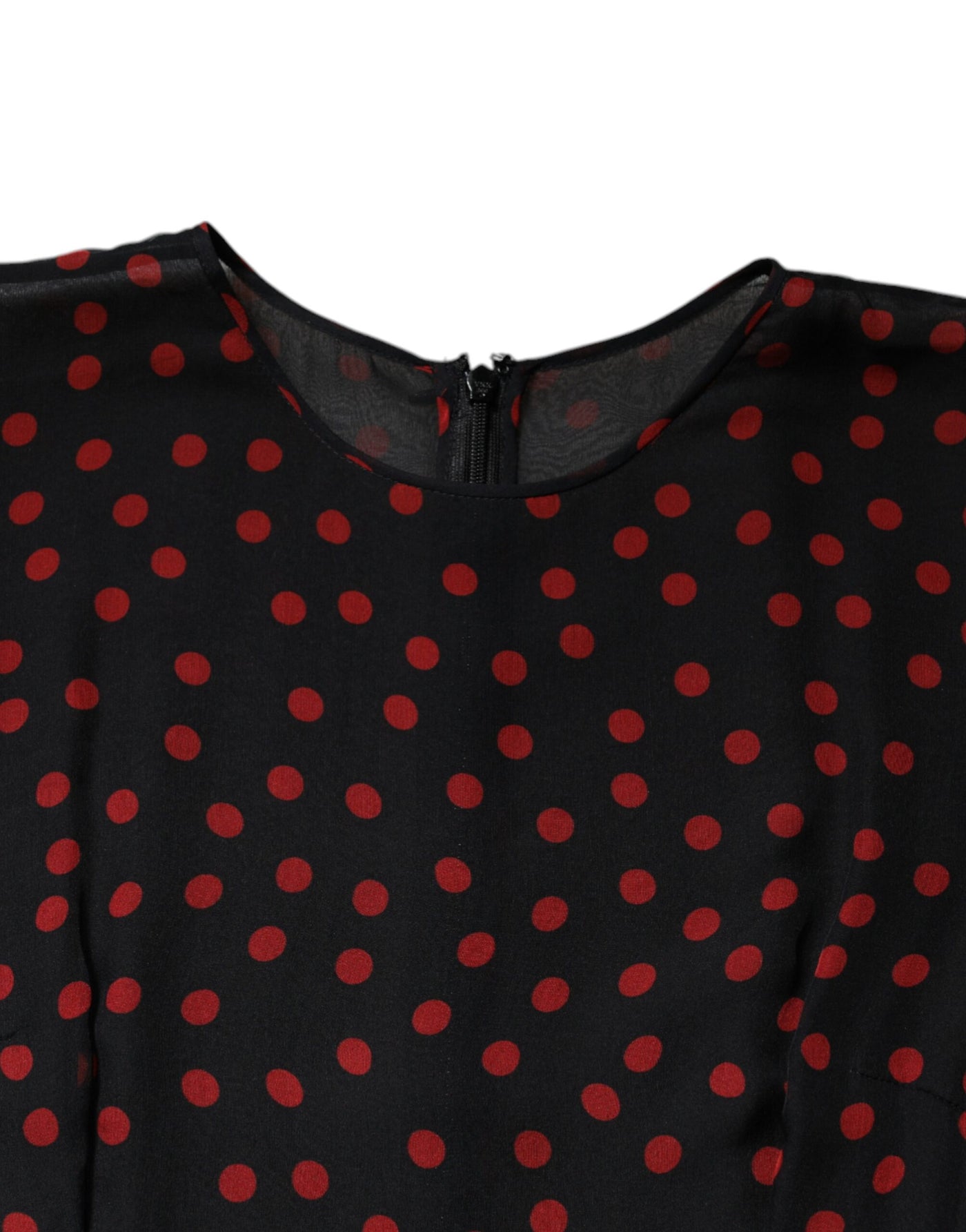 Dolce &amp; Gabbana zwarte, rode, gelaagde zijden midi-jurk met stippen