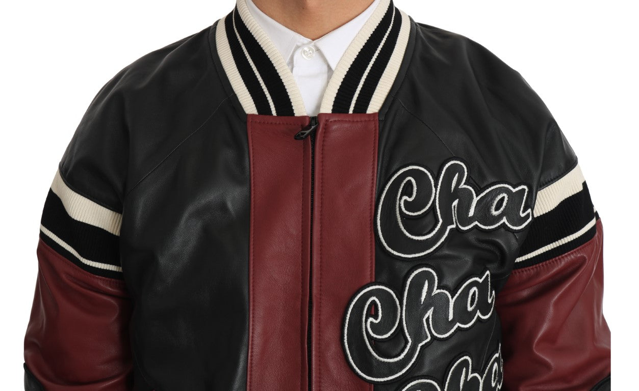 Veste en cuir Dolce &amp; Gabbana Club Lounge noire et rouge