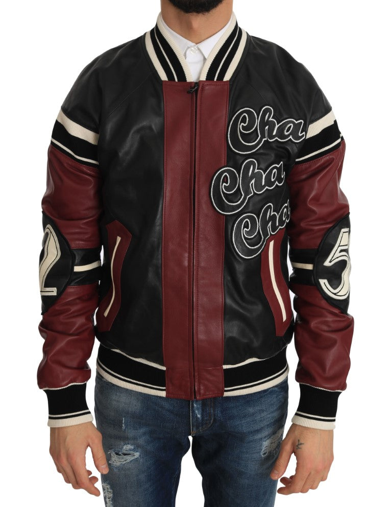 Veste en cuir Dolce &amp; Gabbana Club Lounge noire et rouge