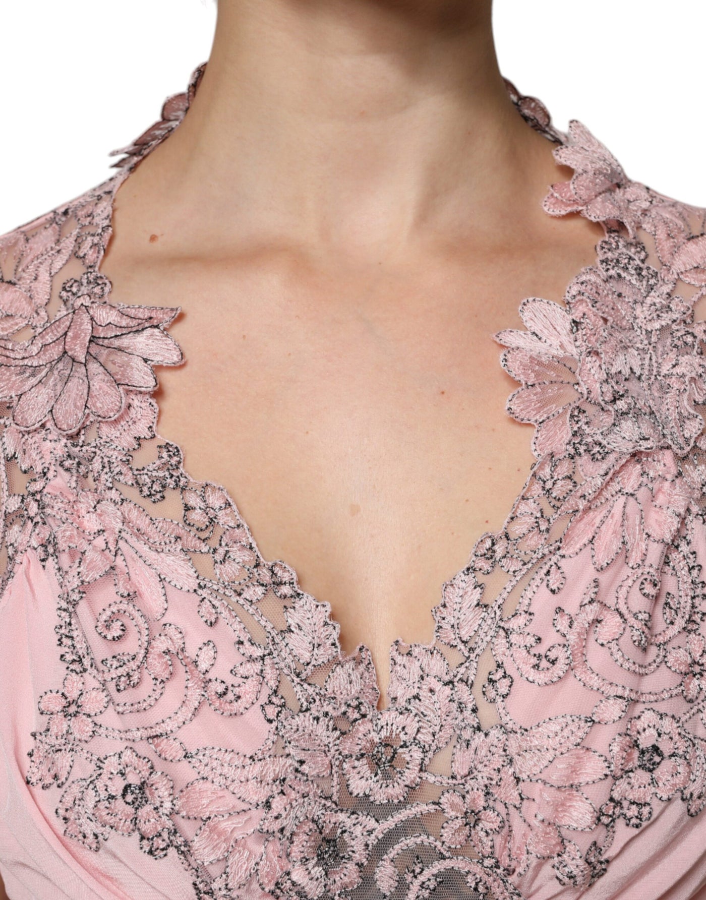 Ermanno Scervino roze bloemenkant korte mouwen V-hals midi-jurk