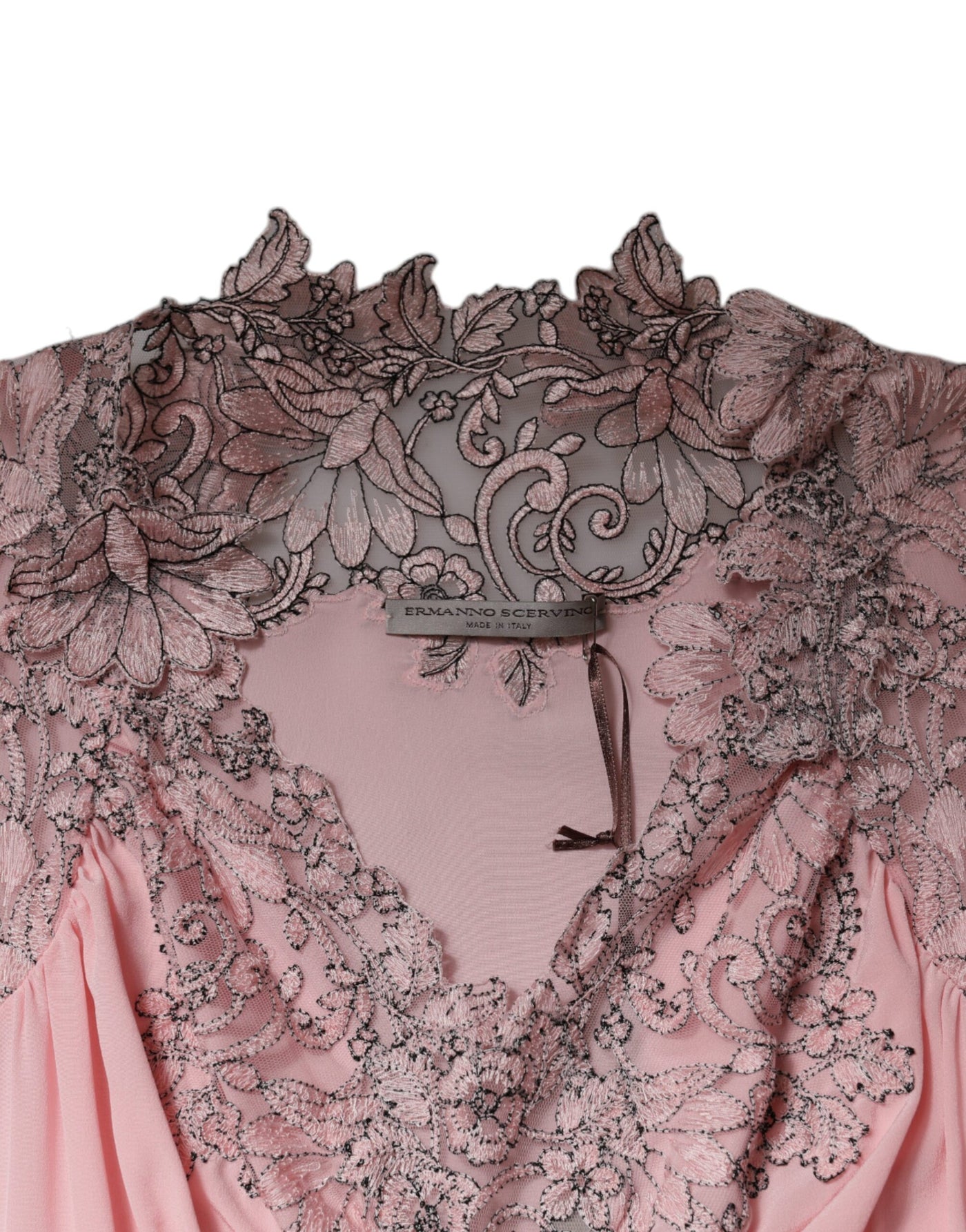 Ermanno Scervino roze bloemenkant korte mouwen V-hals midi-jurk