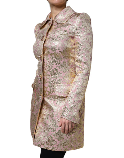 Veste-manteau en jacquard doré rose métallisé avec boutons en forme de joyaux de Dolce &amp; Gabbana