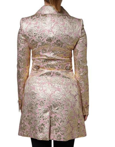 Veste-manteau en jacquard doré rose métallisé avec boutons en forme de joyaux de Dolce &amp; Gabbana