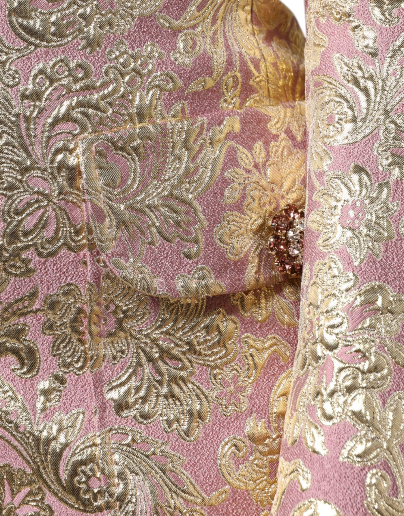Veste-manteau en jacquard doré rose métallisé avec boutons en forme de joyaux de Dolce &amp; Gabbana