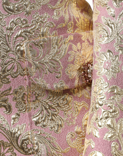 Veste-manteau en jacquard doré rose métallisé avec boutons en forme de joyaux de Dolce &amp; Gabbana