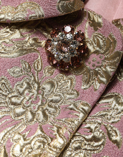 Veste-manteau en jacquard doré rose métallisé avec boutons en forme de joyaux de Dolce &amp; Gabbana