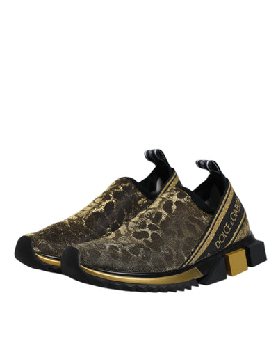 Dolce &amp; Gabbana Gold Glitter Leopard Sorrento Sneakers Schoenen